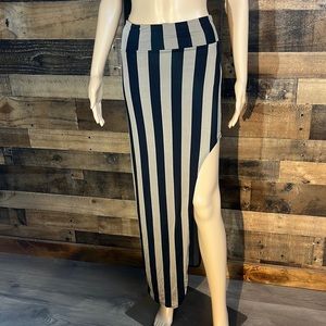 Striped Slit Leg Skirt